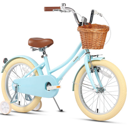 Glerc Little Molly 18 inch kids bike with stabilisers, wicker basket and mudguards in Blue, view 2