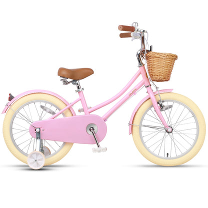 Glerc Little Molly 18 inch kids bike with stabilisers, wicker basket and mudguards in Pink