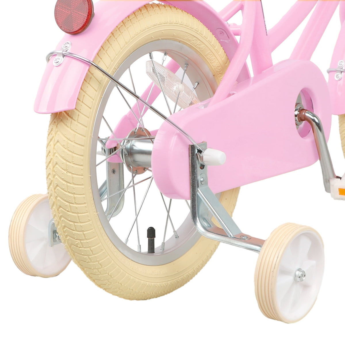 Glerc Little Molly 18 inch kids bike with stabilisers, wicker basket and mudguards in Pink, view 4