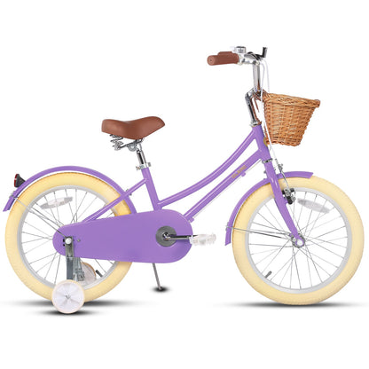 Glerc Little Molly 18 inch kids bike with stabilisers, wicker basket and mudguards