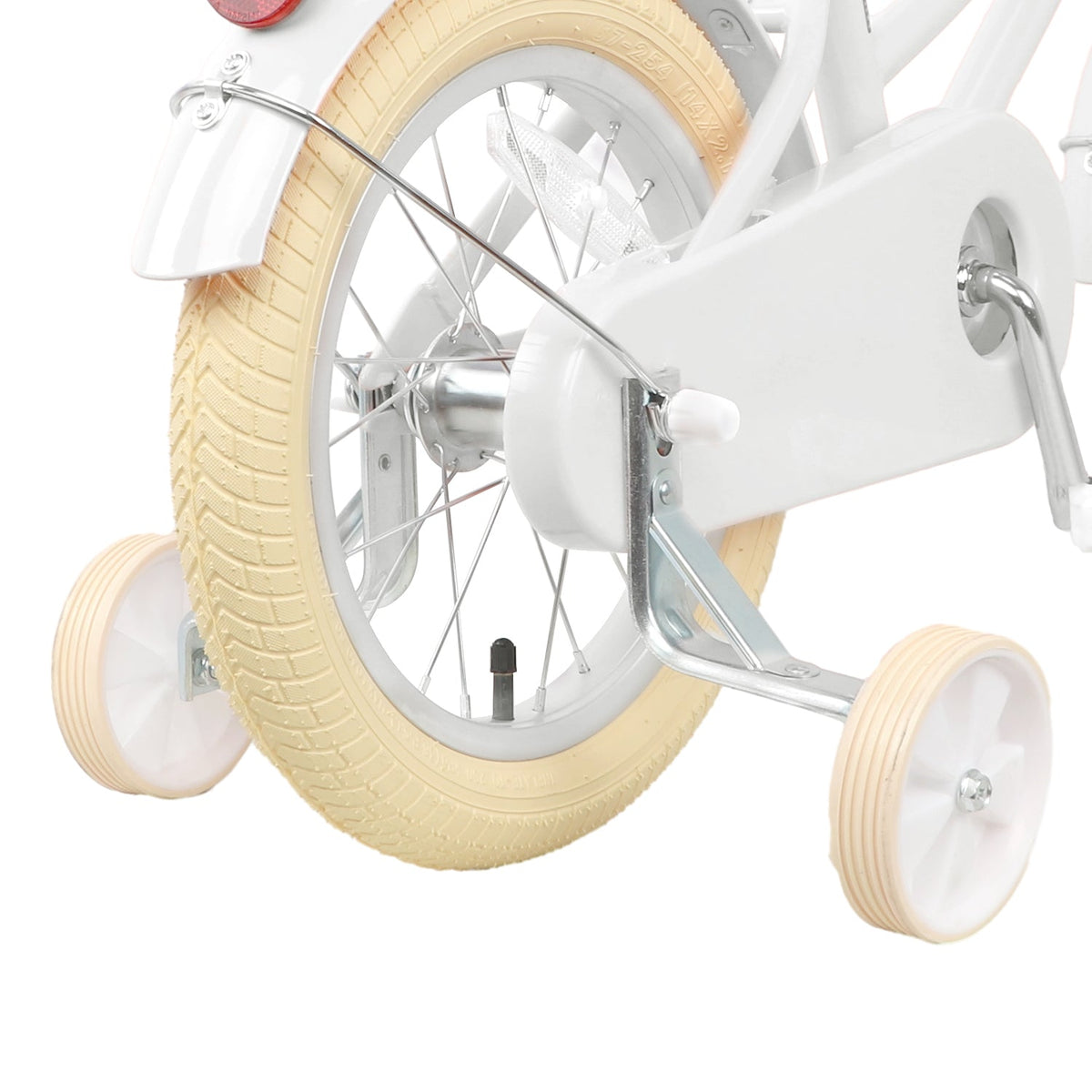 Glerc Little Molly 18 inch kids bike with stabilisers, wicker basket and mudguards in White, view 4