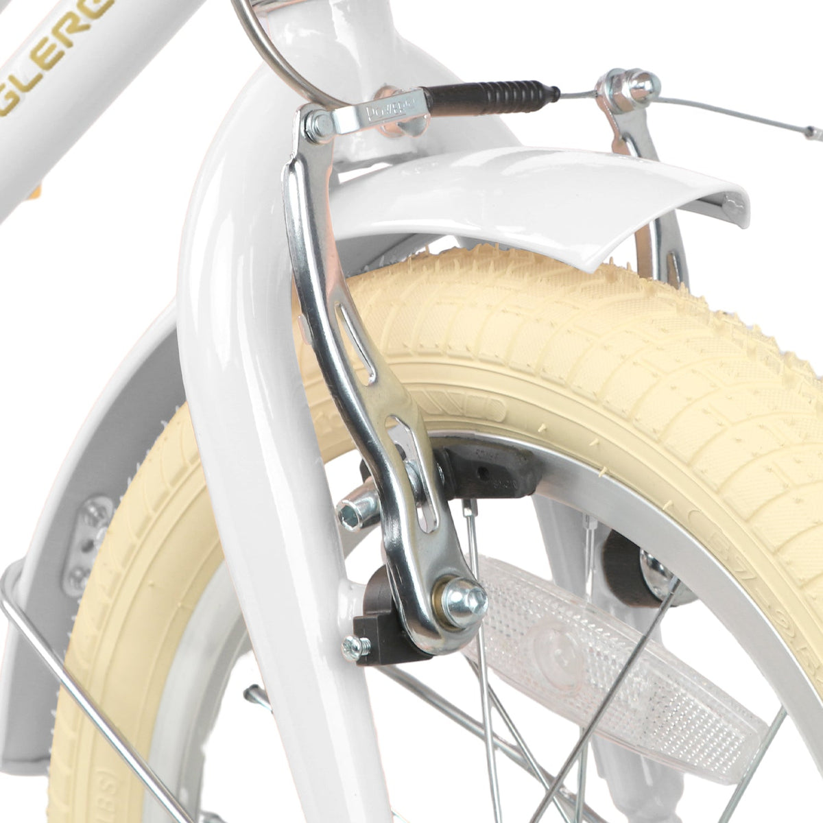 Glerc Little Molly 18 inch kids bike with stabilisers, wicker basket and mudguards in White, view 5