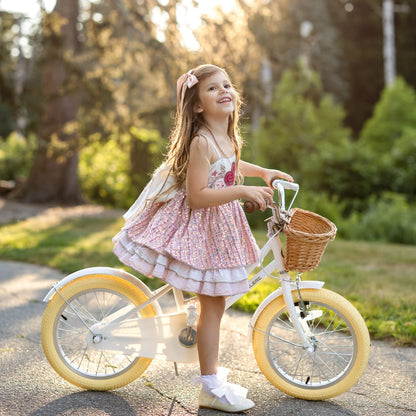 Glerc Little Molly 18 inch kids bike with stabilisers, wicker basket and mudguards in White, view 2