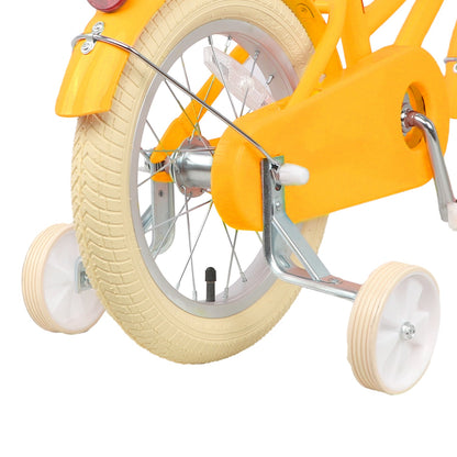 Glerc Little Molly 18 inch kids bike with stabilisers, wicker basket and mudguards in Yellow, view 4