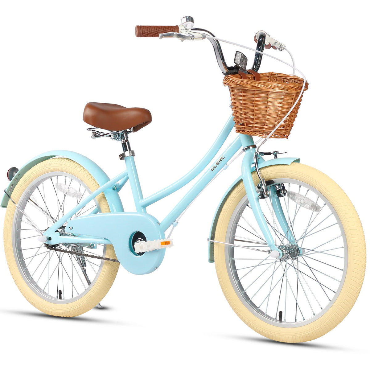 Glerc Little Molly 20 inch kids bike with wicker basket and mudguards in Blue, view 2