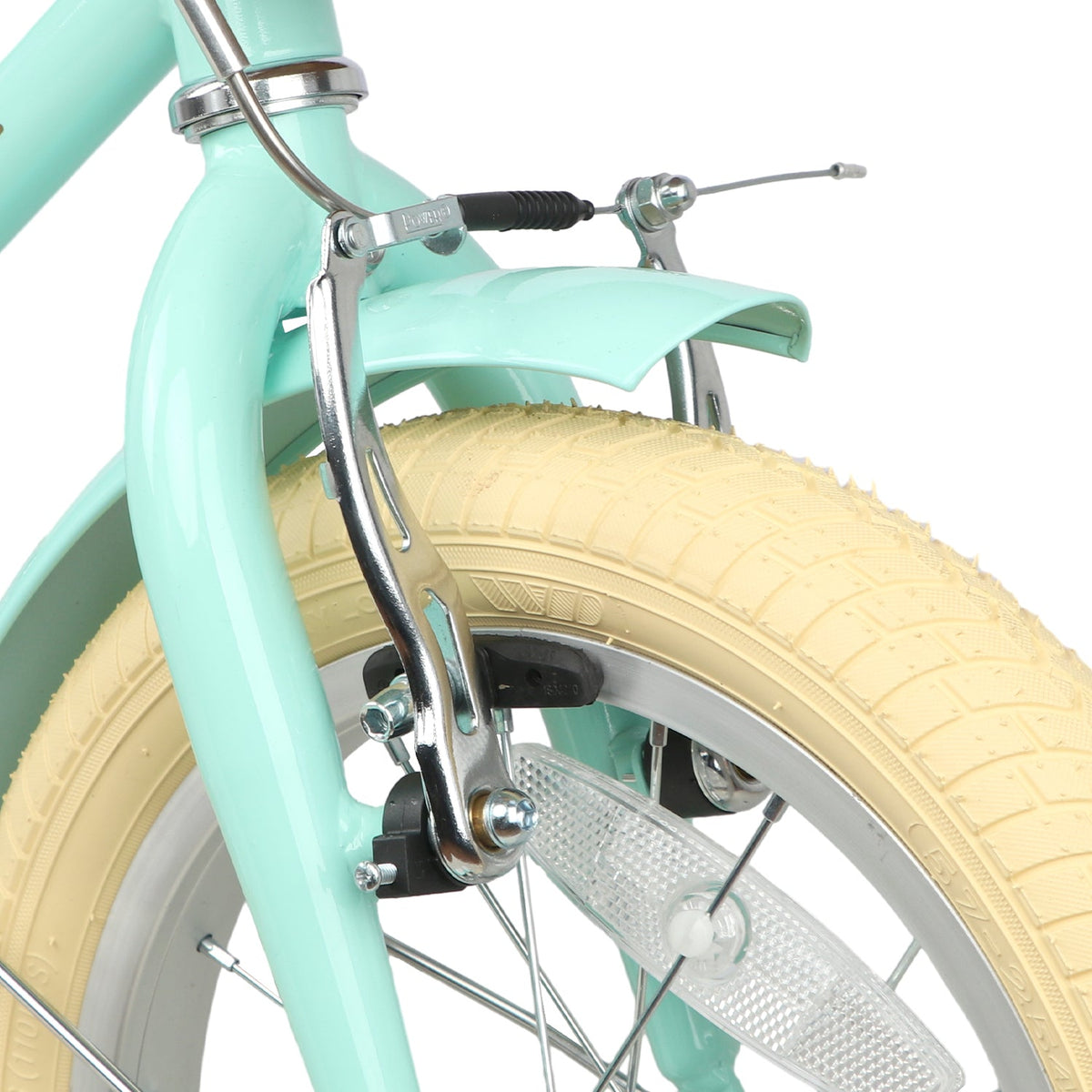 Glerc Little Molly 20 inch kids bike with wicker basket and mudguards in Mint Green, view 5