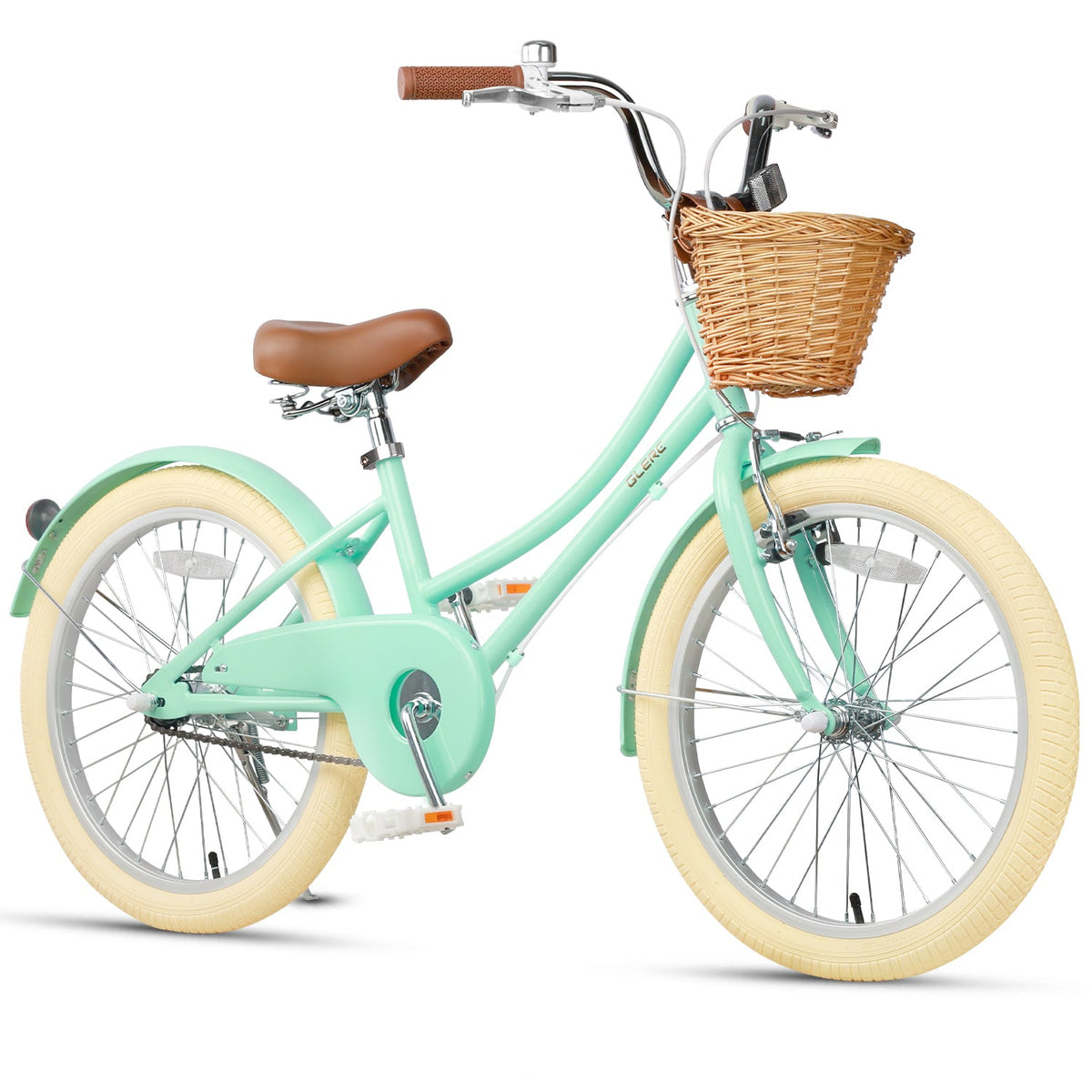 Glerc Little Molly 20 inch kids bike with wicker basket and mudguards in Mint Green, view 3
