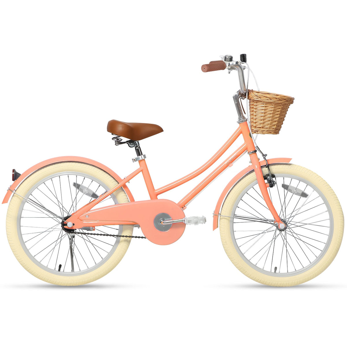 Glerc Little Molly 20 inch kids bike with wicker basket and mudguards in Peach