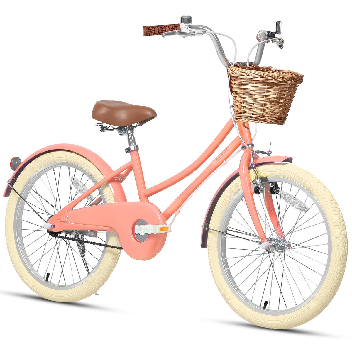 Glerc Little Molly 20 inch kids bike with wicker basket and mudguards in Peach, view 3