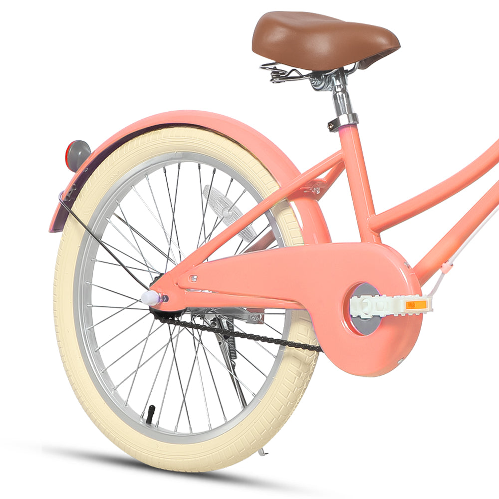 Glerc Little Molly 20 inch kids bike with wicker basket and mudguards in Peach, view 4