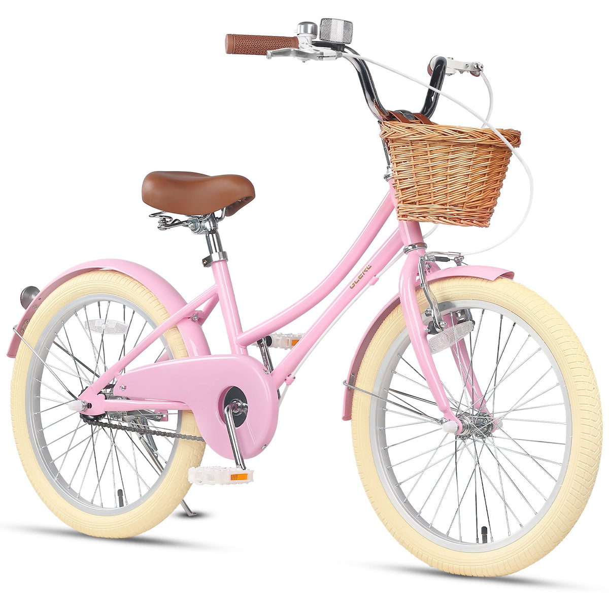 Glerc Little Molly 20 inch kids bike with wicker basket and mudguards in Pink, view 2