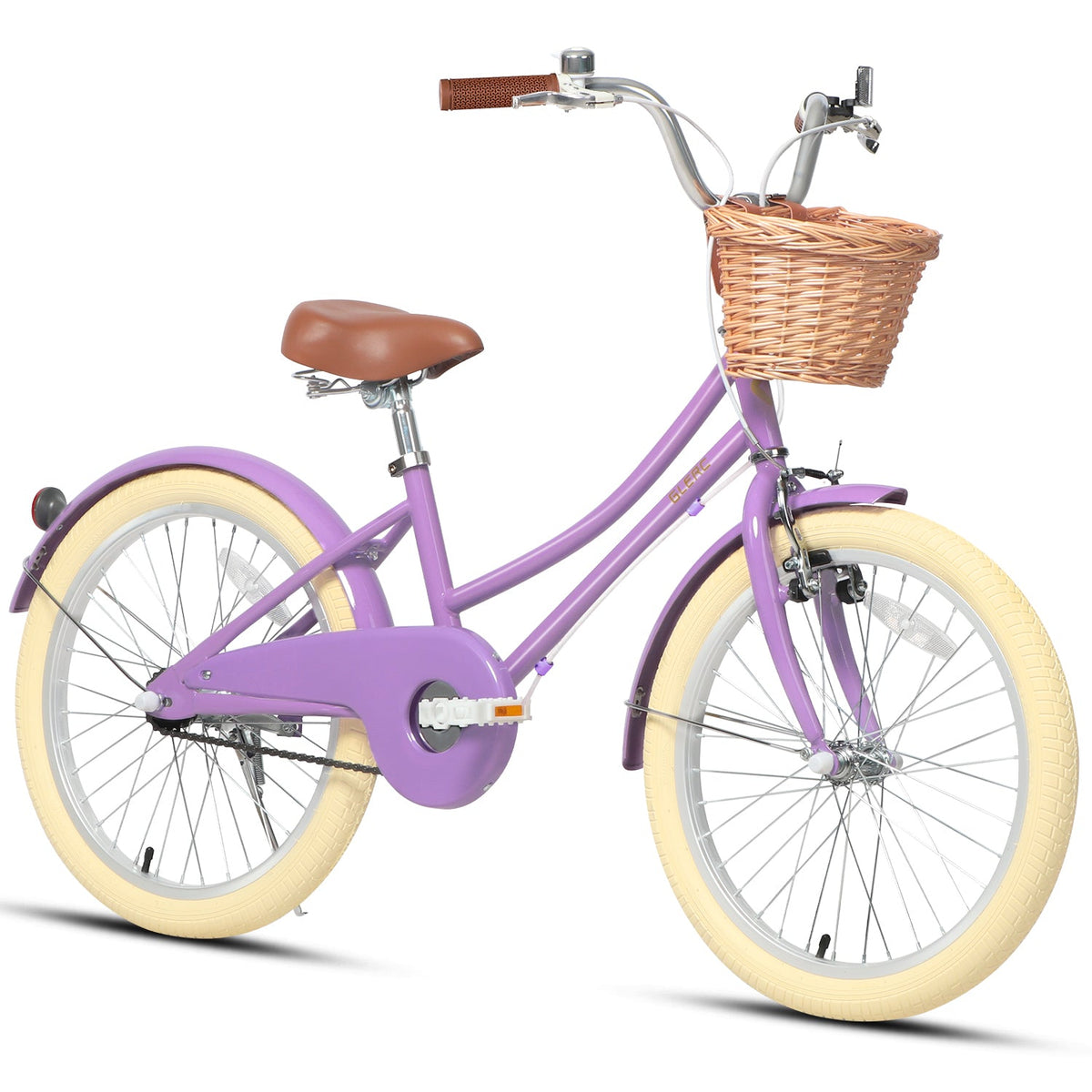 Glerc Little Molly 20 inch kids bike with wicker basket and mudguards in Purple, view 3