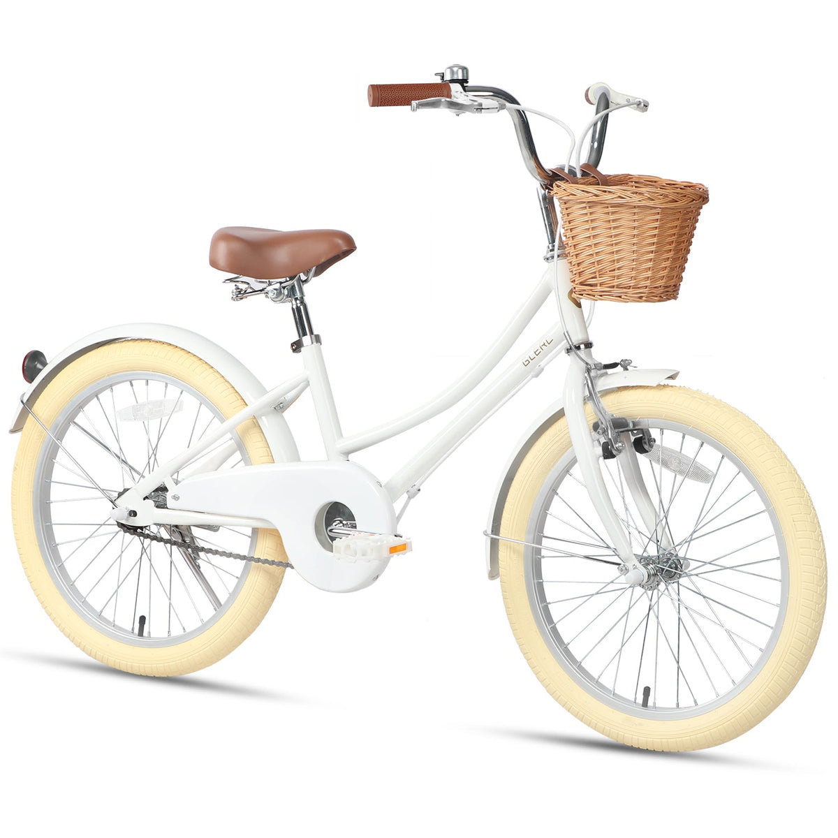 Glerc Little Molly 20 inch kids bike with wicker basket and mudguards in White, view 3