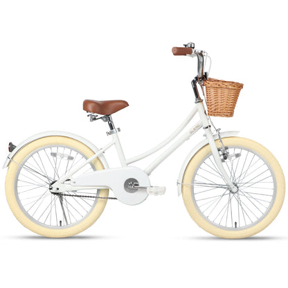 Glerc Little Molly 20 inch kids bike with wicker basket and mudguards in White