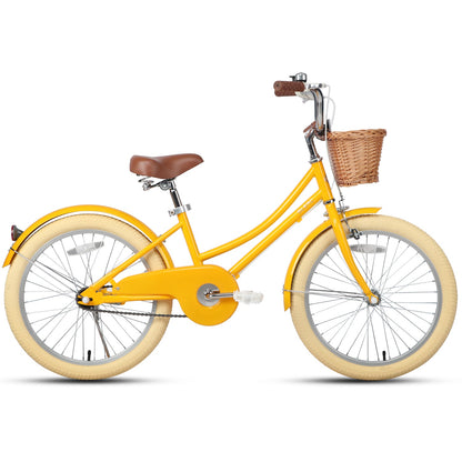 Glerc Little Molly 20 inch kids bike with wicker basket and mudguards in Yellow