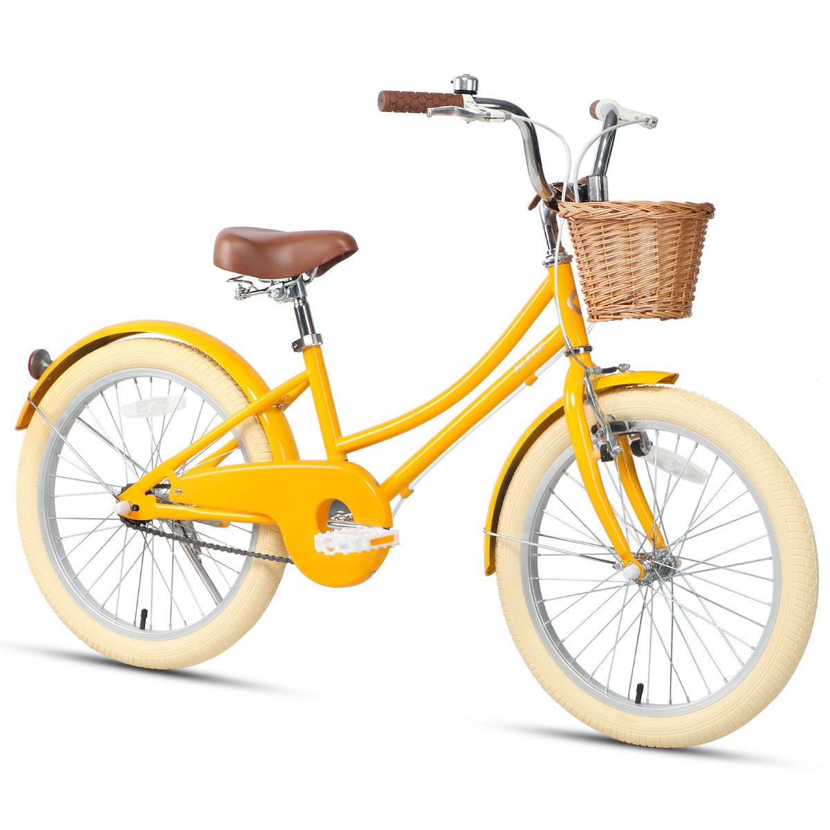 Glerc Little Molly 20 inch kids bike with wicker basket and mudguards in Yellow, view 3