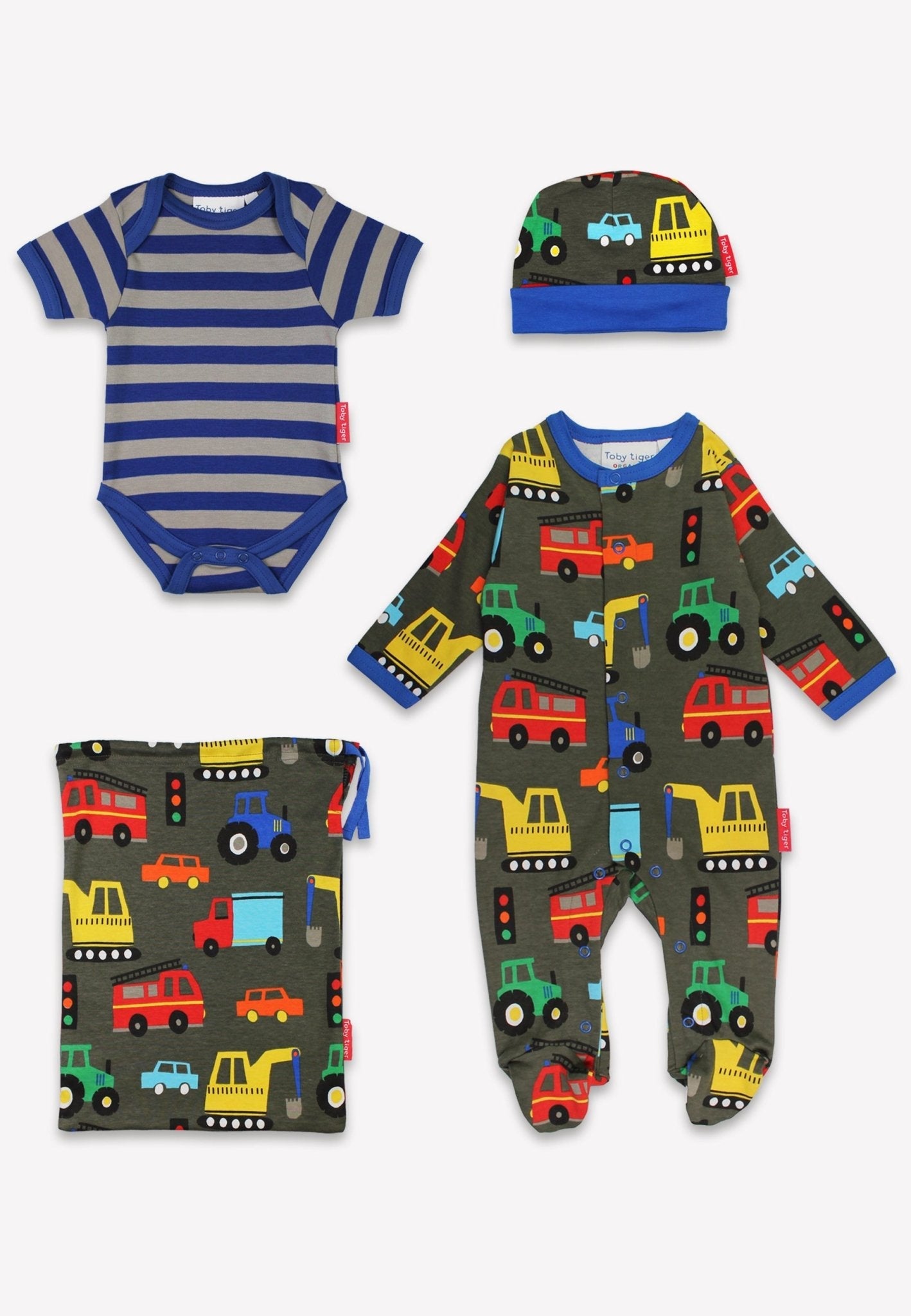 Organic baby bedding: Organic Transport Print Baby Gift Set | KIDDYKIND