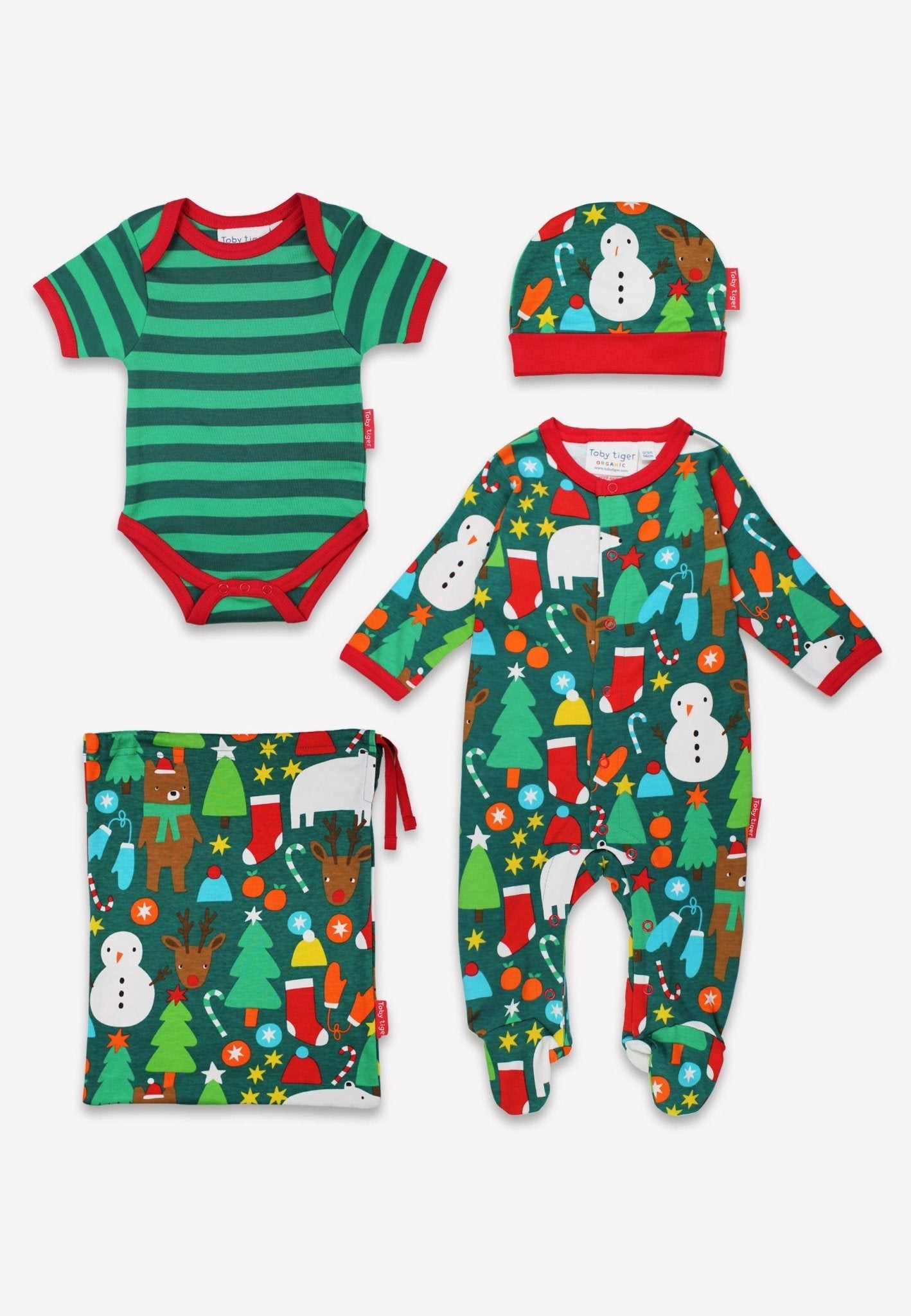 Organic Christmas Bear Print Baby Gift Set | organic baby sleepwear UK — KIDDYKIND