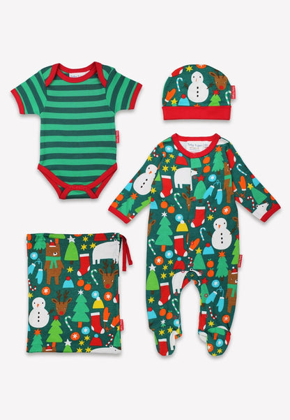 Organic Christmas Bear Print Baby Gift Set | organic baby sleepwear UK — KIDDYKIND