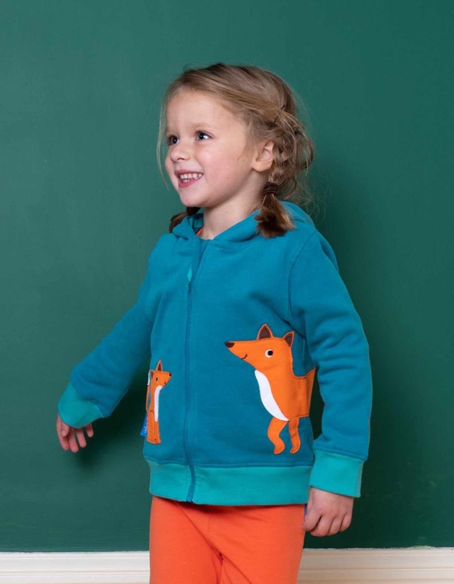 Organic Fox Applique Hoodie by Toby Tiger, GOTS-certified, vetted by KIDDYKIND