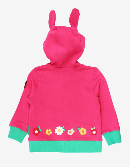 Organic Leaping Bunny Applique Hoodie by Toby Tiger, GOTS-certified, vetted by KIDDYKIND