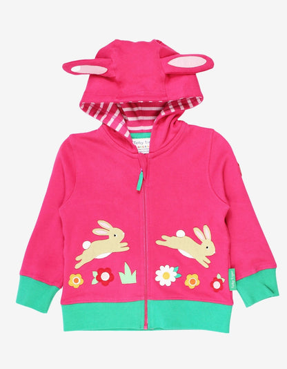 Organic Leaping Bunny Applique Hoodie by Toby Tiger, GOTS-certified, vetted by KIDDYKIND