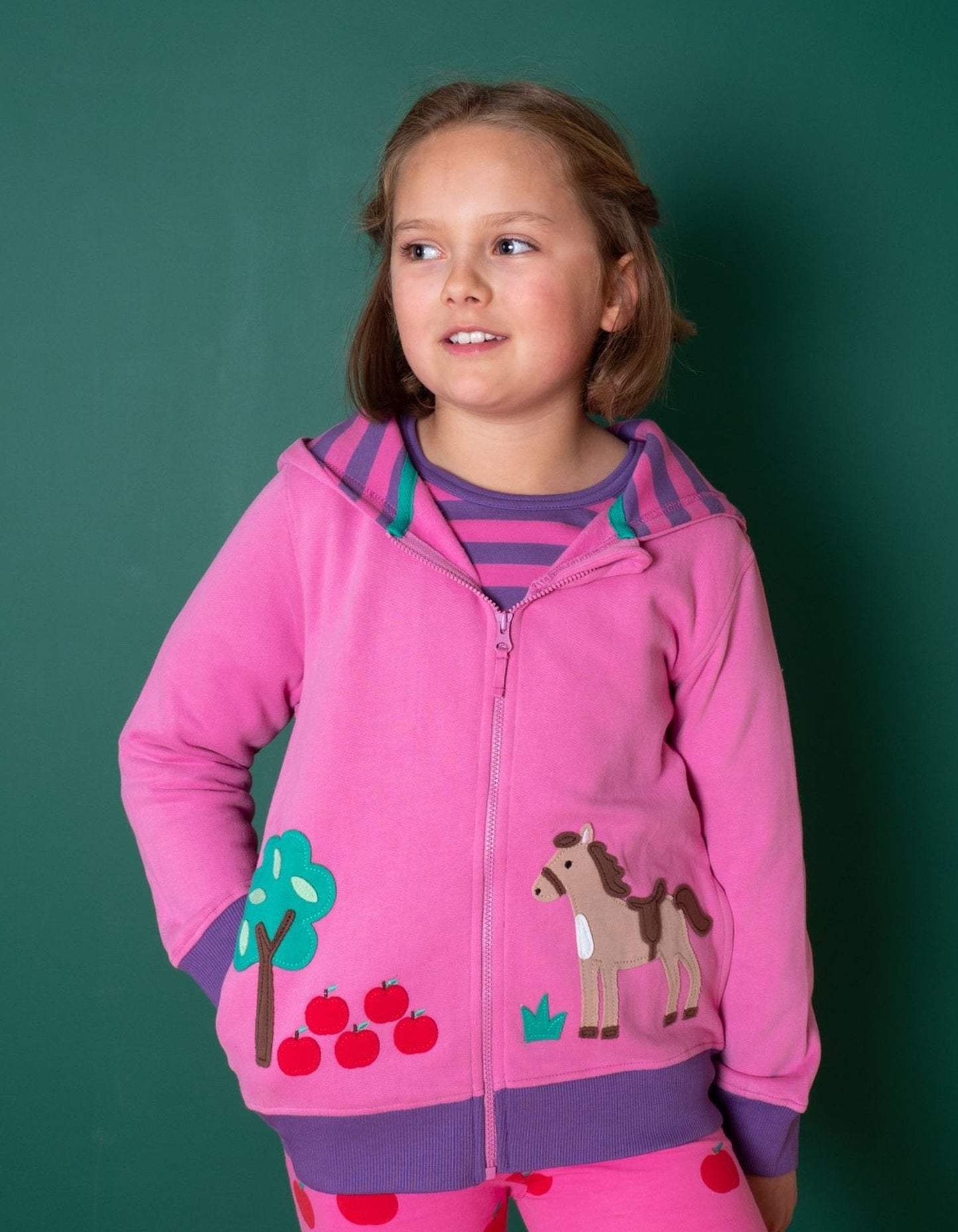 Organic Horse Applique Hoodie by Toby Tiger, GOTS-certified, vetted by KIDDYKIND