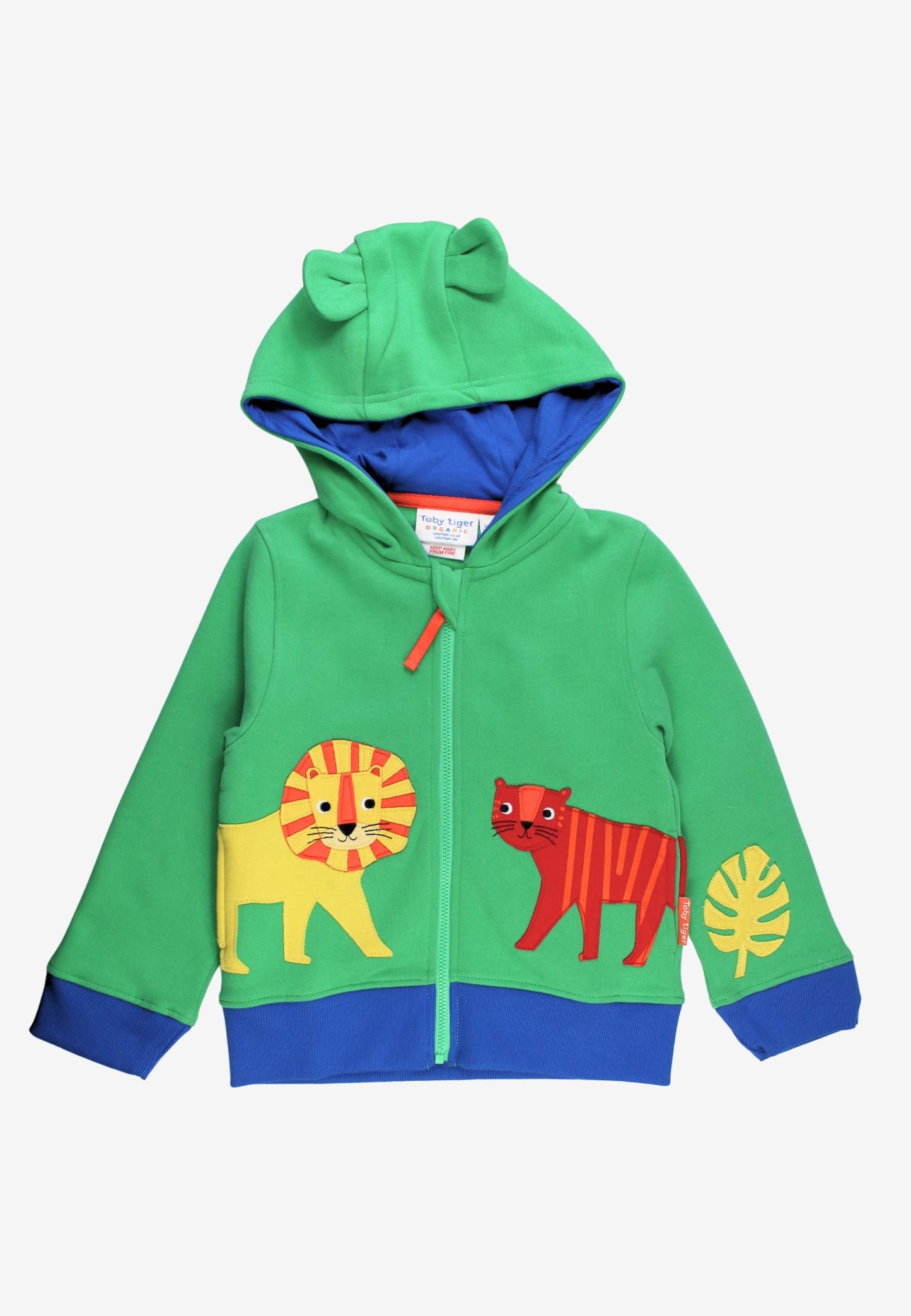 Organic Lion Tiger Applique Hoodie by Toby Tiger, GOTS-certified, vetted by KIDDYKIND