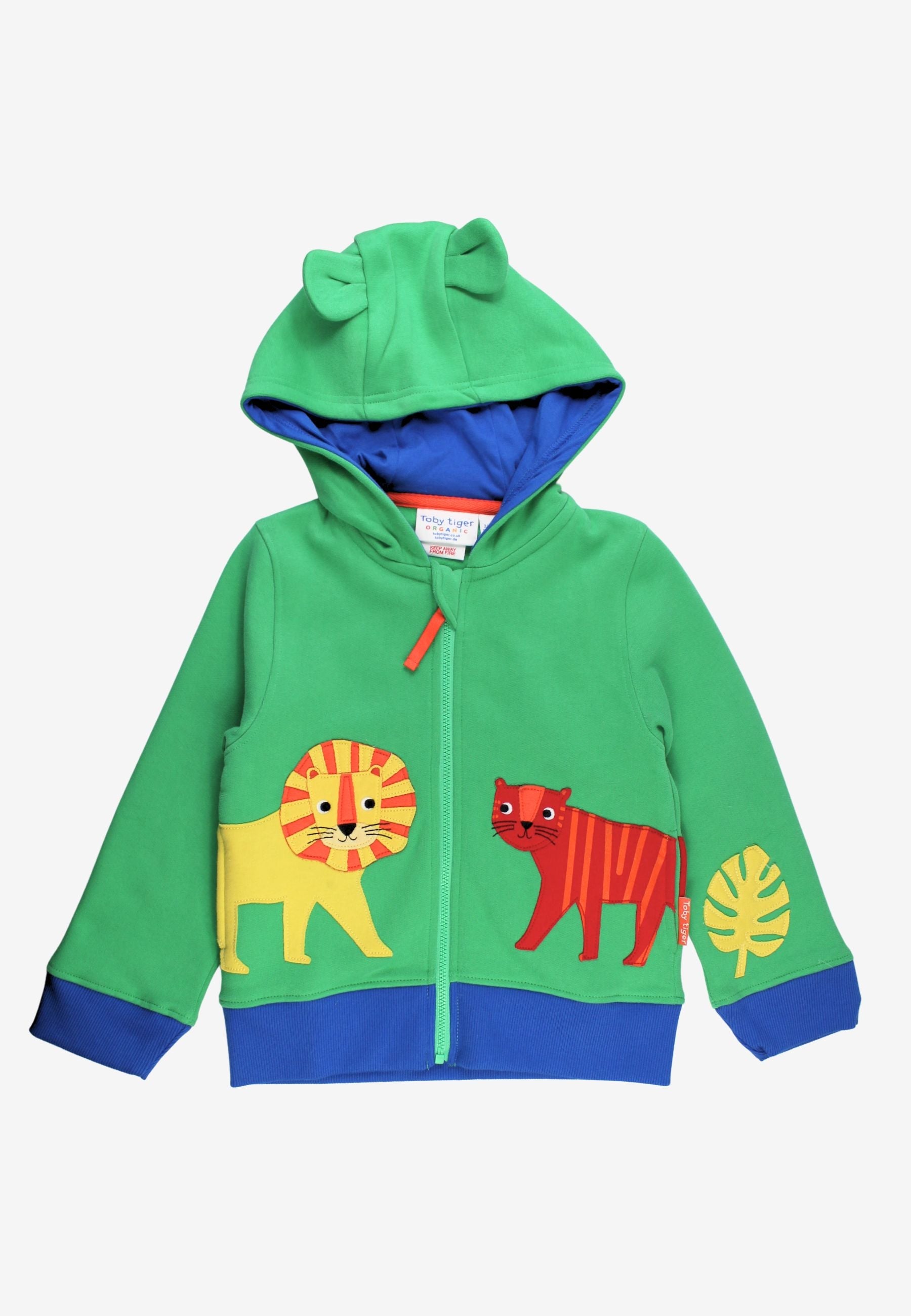 Organic Lion Tiger Applique Hoodie by Toby Tiger, GOTS-certified, vetted by KIDDYKIND