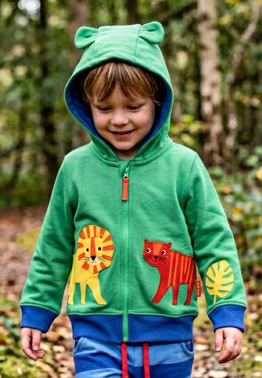 Organic Lion Tiger Applique Hoodie - Toby Tiger UK