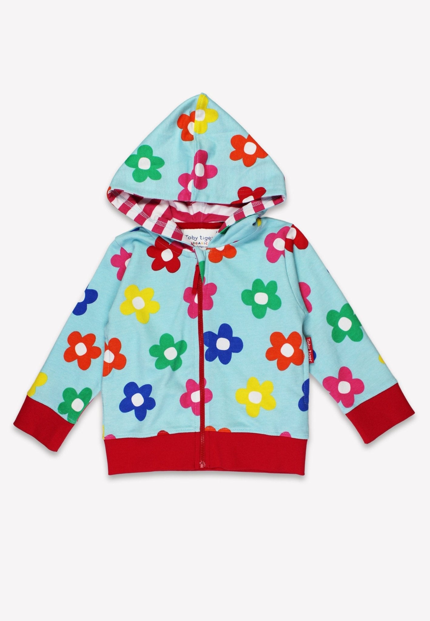 Organic Rainbow Bloom Print Hoodie by Toby Tiger, GOTS-certified, vetted by KIDDYKIND