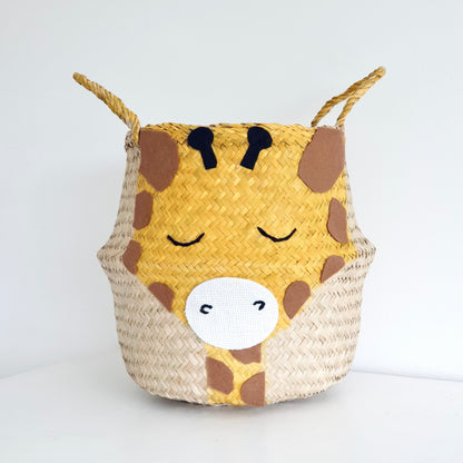 Handwoven seagrass giraffe storage basket
