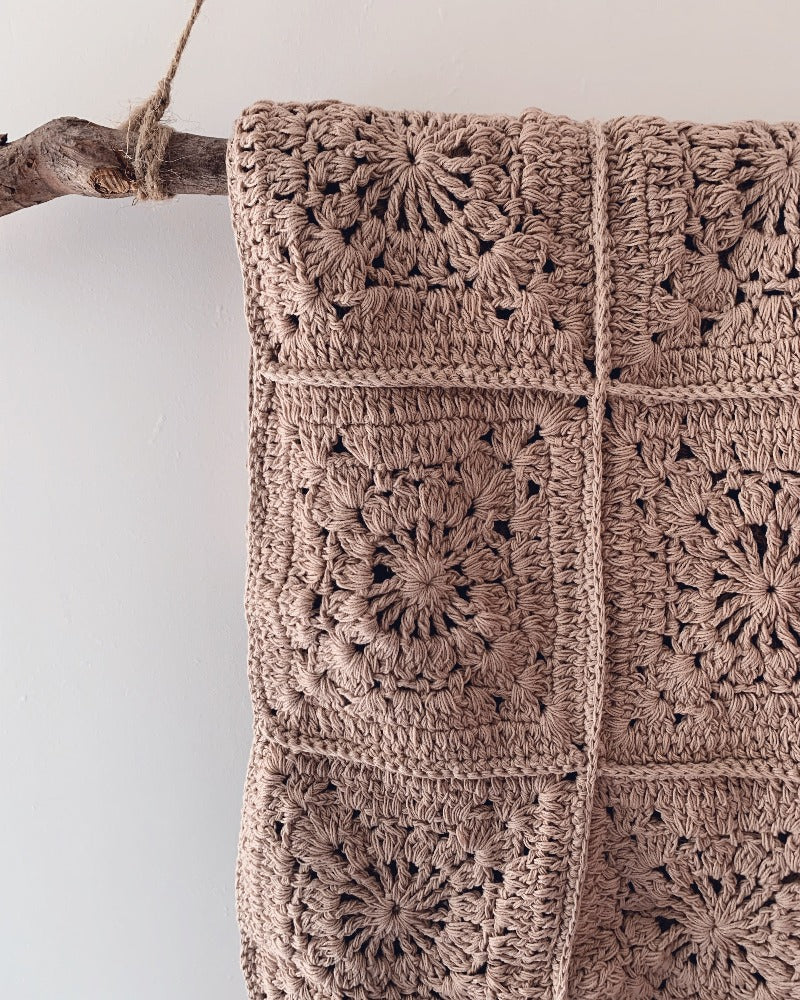 Award-winning organic cotton crochet Elsie baby blanket, handmade heirloom gift .