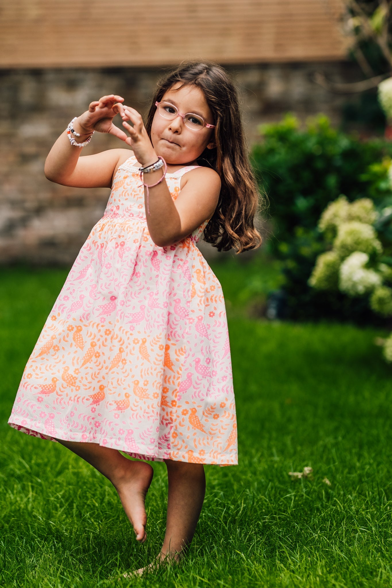 Girls Cotton Dress in Neon Jungle Print