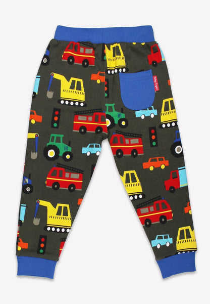 Organic Transport Print Joggers by Toby Tiger, GOTS-certified, vetted by KIDDYKIND