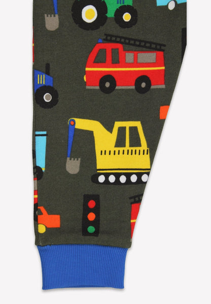 Organic Transport Print Joggers by Toby Tiger, GOTS-certified, vetted by KIDDYKIND