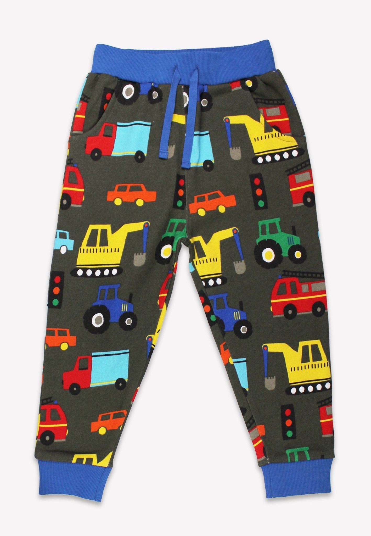 Organic Transport Print Joggers by Toby Tiger, GOTS-certified, vetted by KIDDYKIND