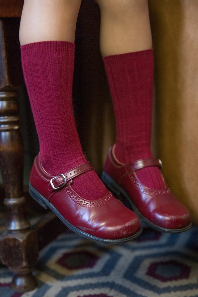 Ribbed Knee High Socks - Burgundy