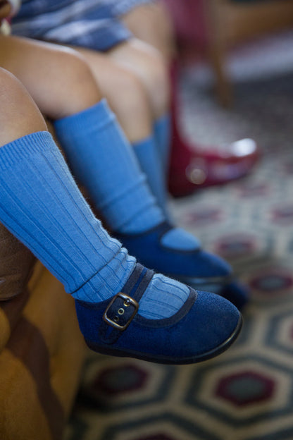 Ribbed Knee High Socks - French Blue