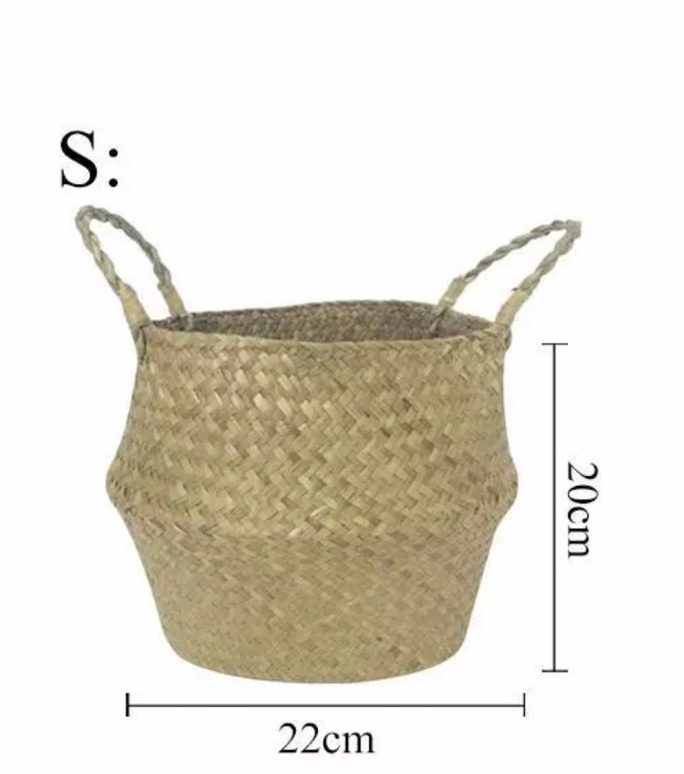 Small handwoven seagrass panda storage basket, view 4