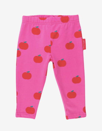 Organic Apple Print Leggings by Toby Tiger, GOTS-certified, vetted by KIDDYKIND