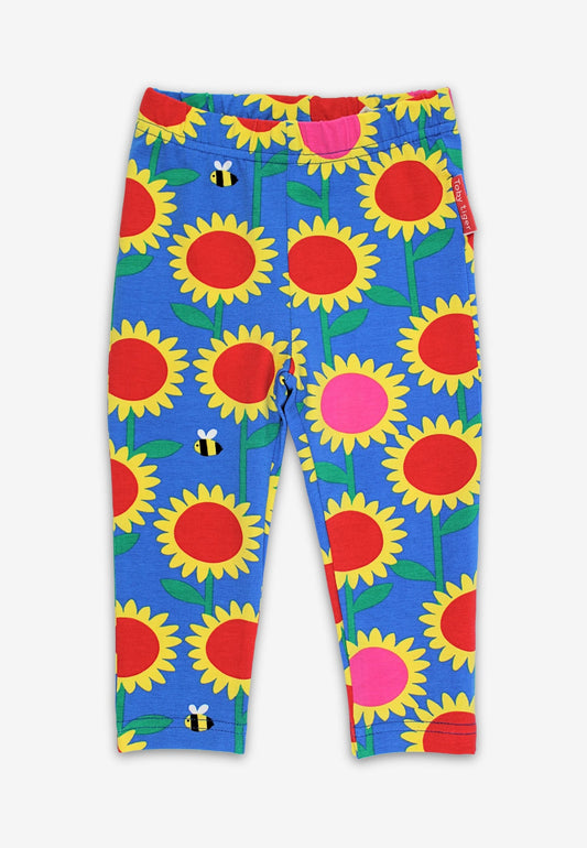 Colorful leggings with sunflower pattern on a white background