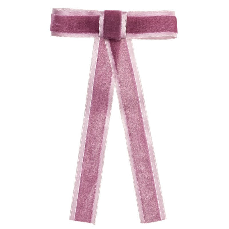 Long Tail Velvet Bow Clip - Dusty Pink