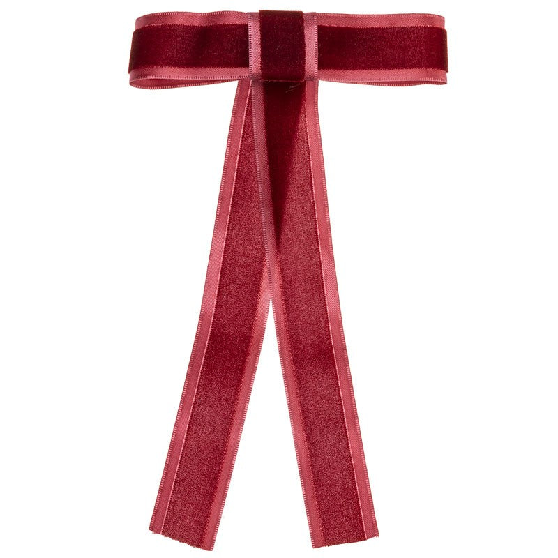 Long Tail Velvet Bow Clip - Red