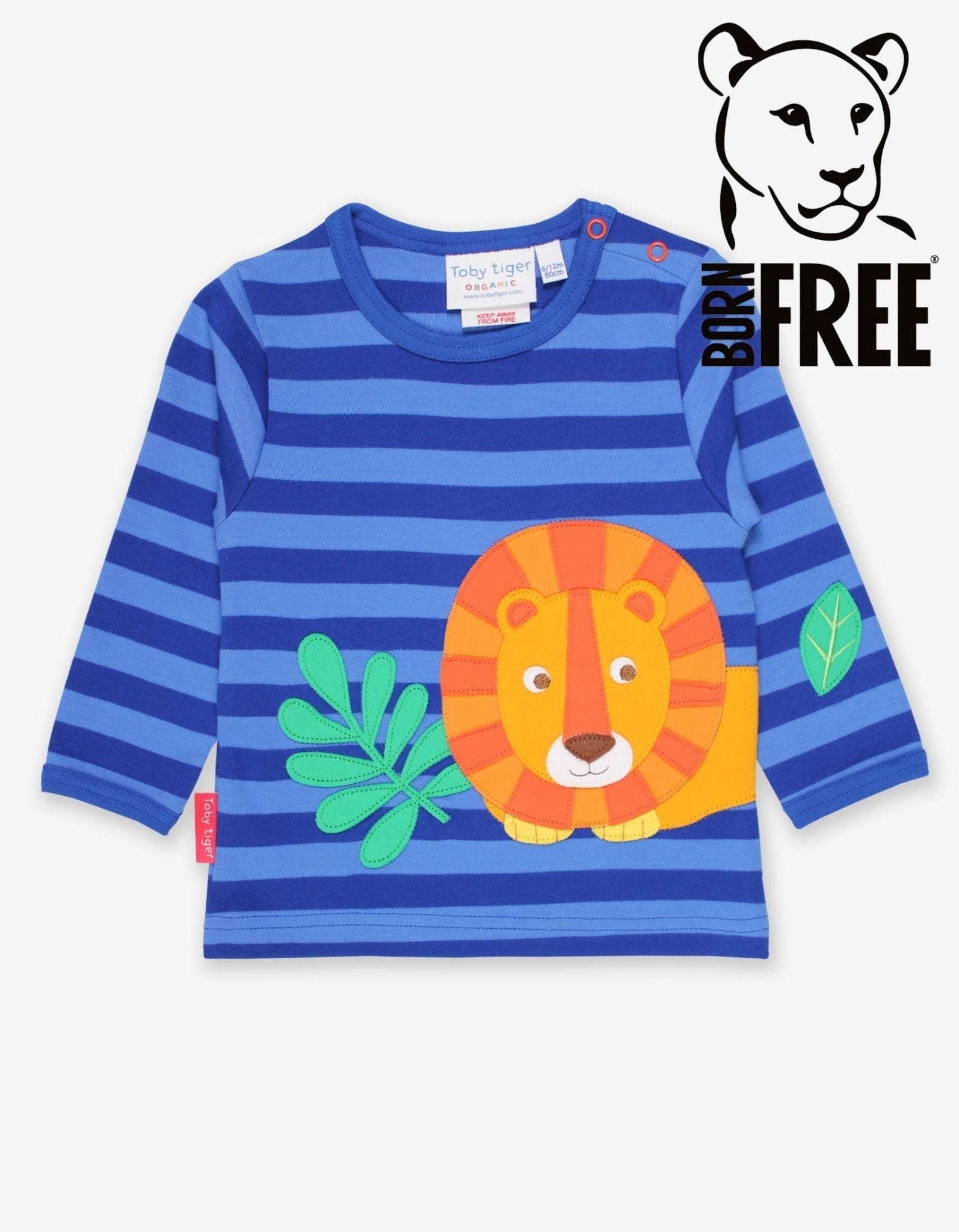 Organic Born Free Lion Applique Long-Sleeved T-Shirt by Toby Tiger, GOTS-certified, vetted by KIDDYKIND