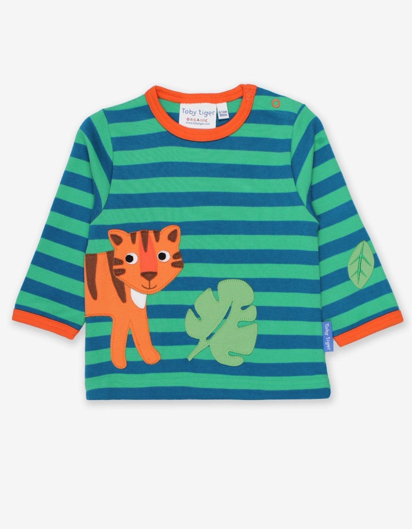 Organic Born Free Tiger Applique Long-Sleeved T-Shirt by Toby Tiger, GOTS-certified, vetted by KIDDYKIND