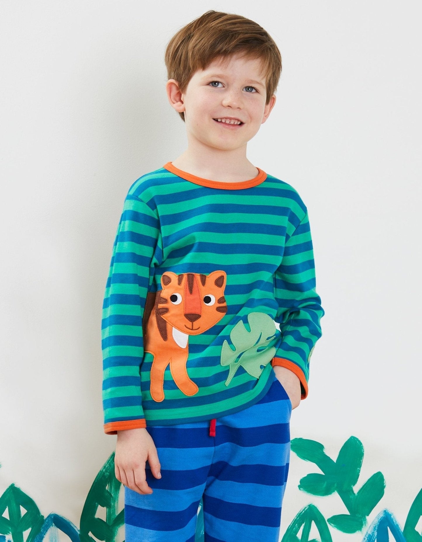 Organic Born Free Tiger Applique Long-Sleeved T-Shirt by Toby Tiger, GOTS-certified, vetted by KIDDYKIND