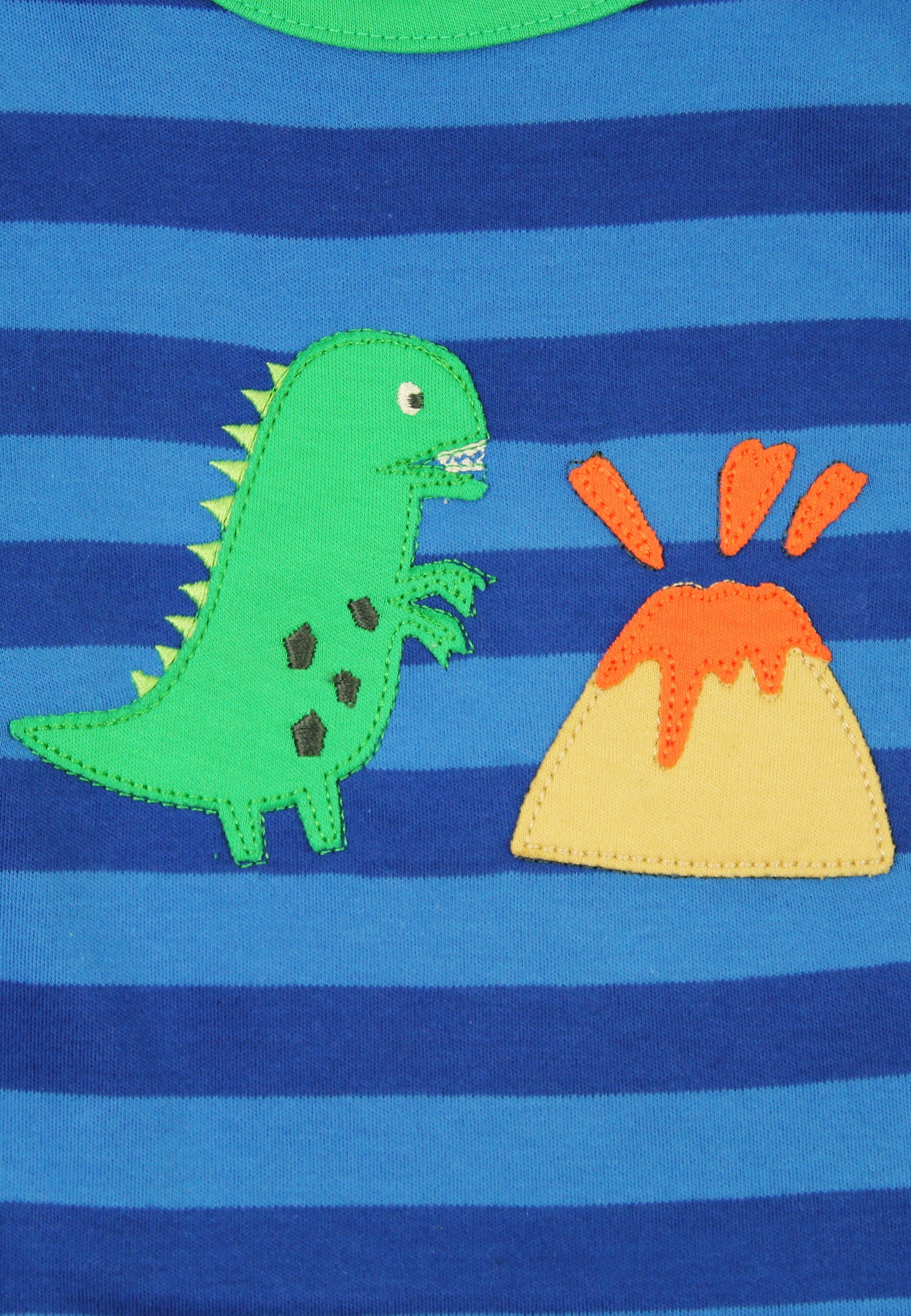 Organic Blue Tonal Dinosaur Applique Long-Sleeved T-Shirt by Toby Tiger, GOTS-certified, vetted by KIDDYKIND
