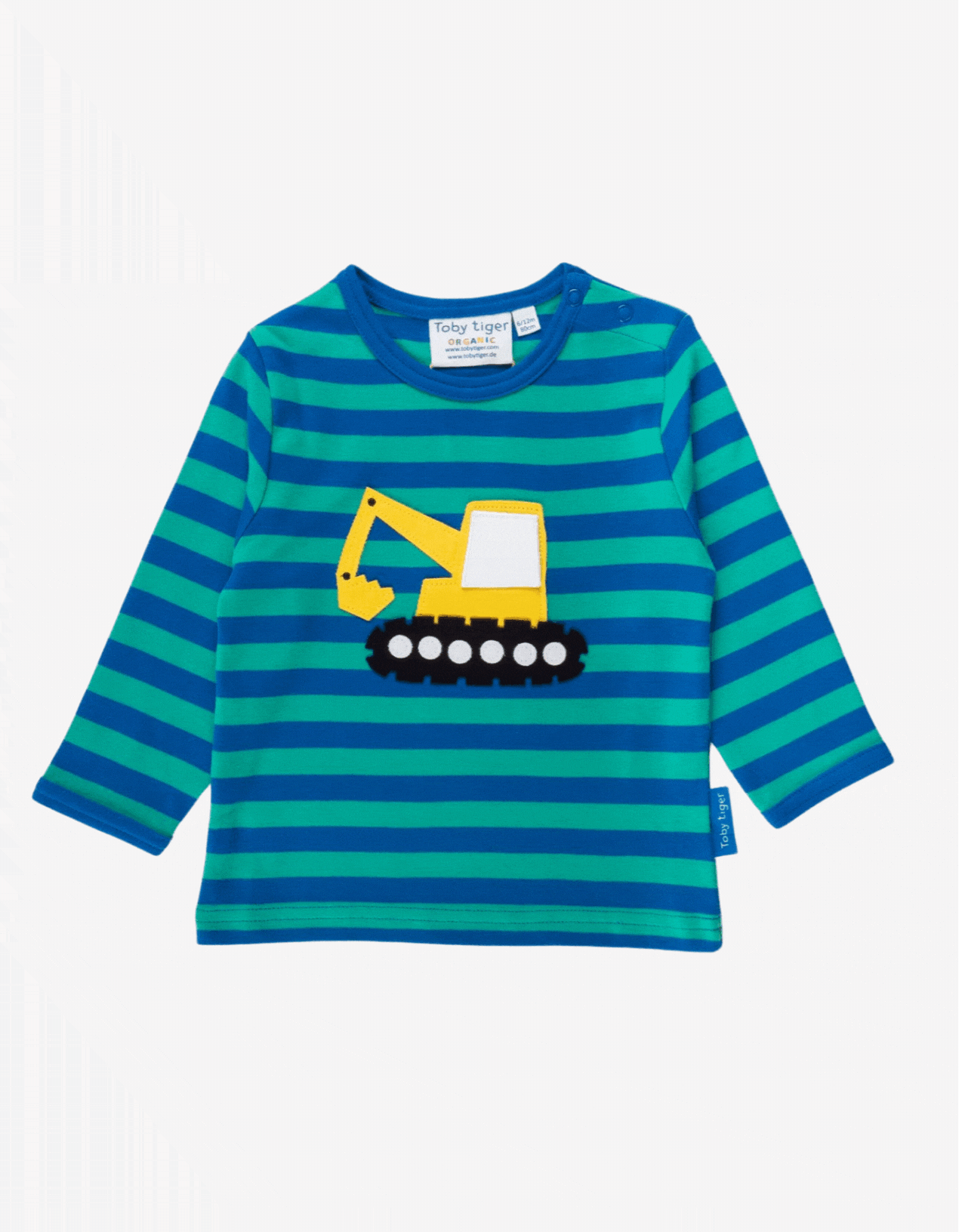 Organic Digger Applique Long-Sleeved T-Shirt by Toby Tiger, GOTS-certified, vetted by KIDDYKIND