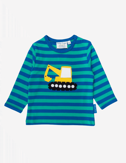 Organic Digger Applique Long-Sleeved T-Shirt by Toby Tiger, GOTS-certified, vetted by KIDDYKIND